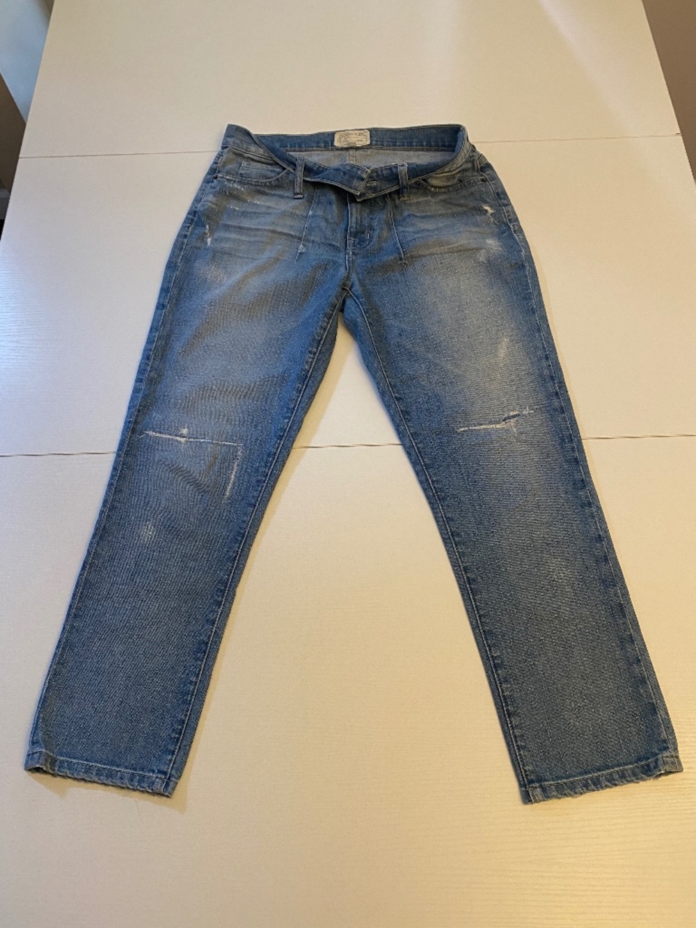Current/Elliott The Cropped Flip Flop Distressed Straight Leg Jeans - Sz 27